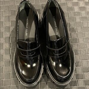 Sincerely Jules Glossy Black Chunky Penny Loafers